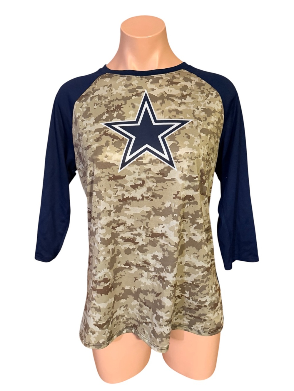 Nike Dri-Fit Mens Large Dallas Cowboys Salute To Service Camo Raglan Shirt NFL